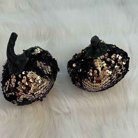 Gold and Black Sequin Mini Pumpkins - Picture 1 of 3